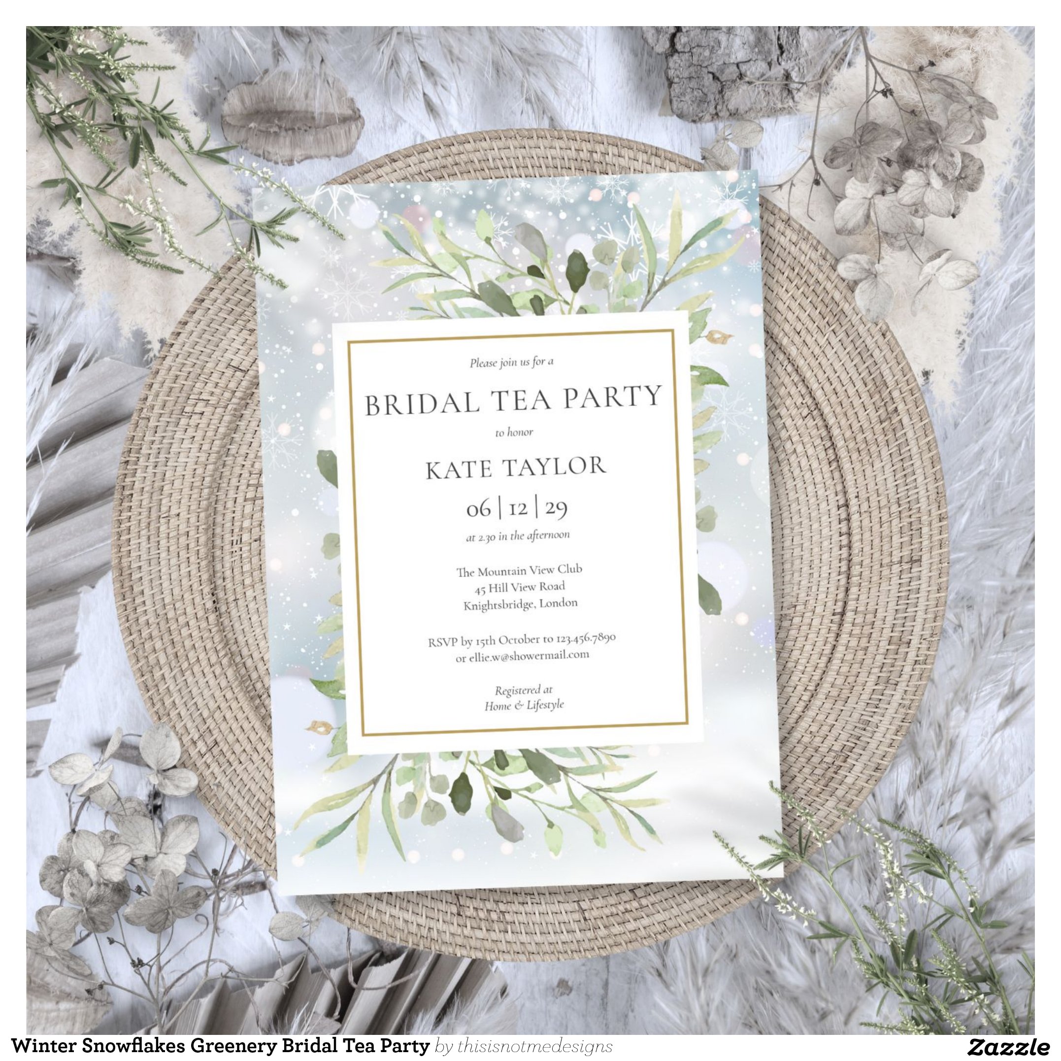 Winter Snowflakes Greenery Bridal Tea Party Invitation