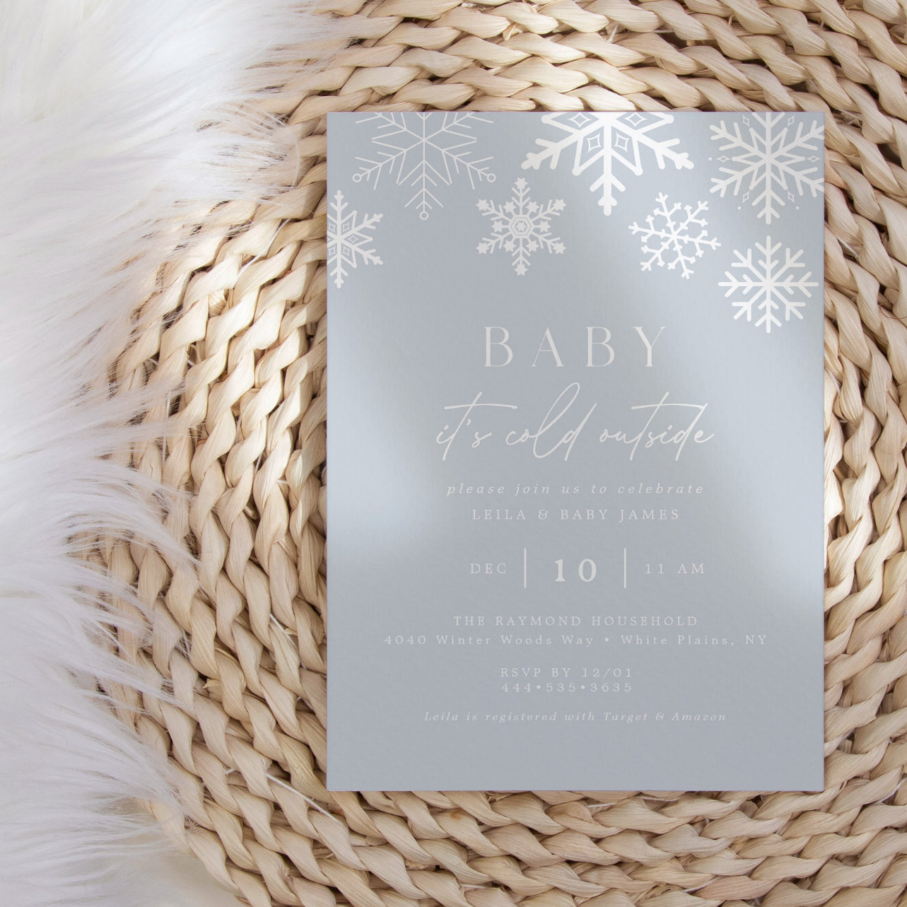 Winter Wonderland Snowflake Boy Baby Shower Invitation