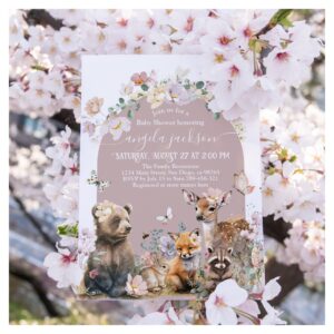 Woodland animal watercolor floral girl Baby Shower Invitation