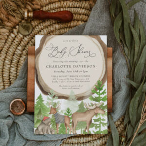 Woodland Animals Lumberjack Rustic Boy Baby Shower Invitation