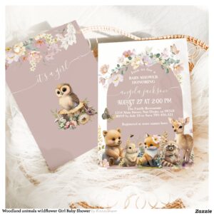 Woodland animals wildflower Girl Baby Shower Invitation