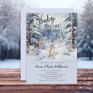 Woodland Baby Animals Winter Boy Baby Shower Invitation
