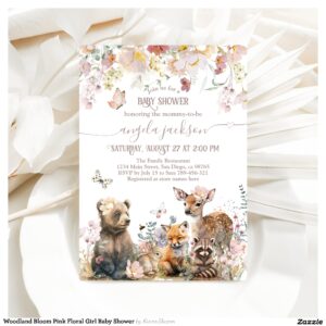 Woodland Bloom Pink Floral Girl Baby Shower Invitation