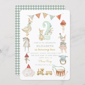 Woodland Mushroom Cottage Watercolor 2nd Birthday Invitation