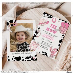 Yee Haw Rodeo Cowgirl 3rd birthday party Invitation
