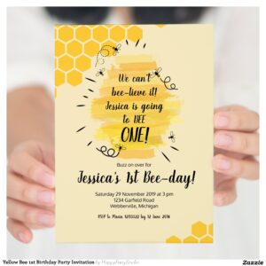 Yellow Bee 1st Birthday Party Invitation