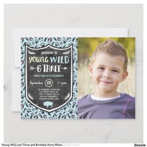 Young Wild and Three 3rd Birthday Party Photo Invitation