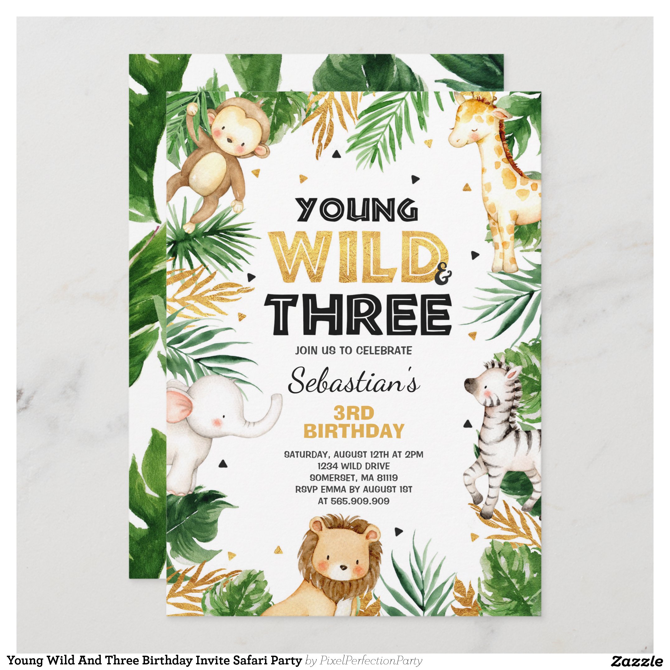 Young Wild And Three Birthday Invite Safari Party