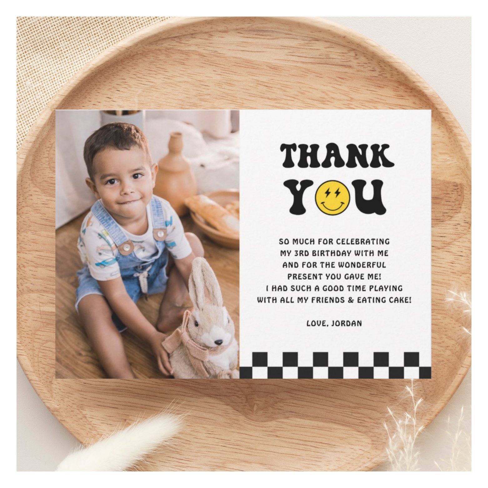 Young Wild and Three Boy 3rd Birthday Photo Thank You Card