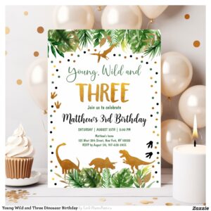 Young Wild and Three Dinosaur Birthday Invitation