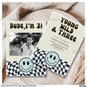 Young Wild and Three Retro Boys 3rd Birthday Invitation