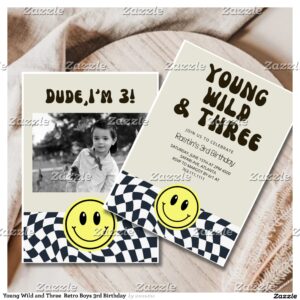 Young Wild and Three Retro Boys 3rd Birthday Invitation