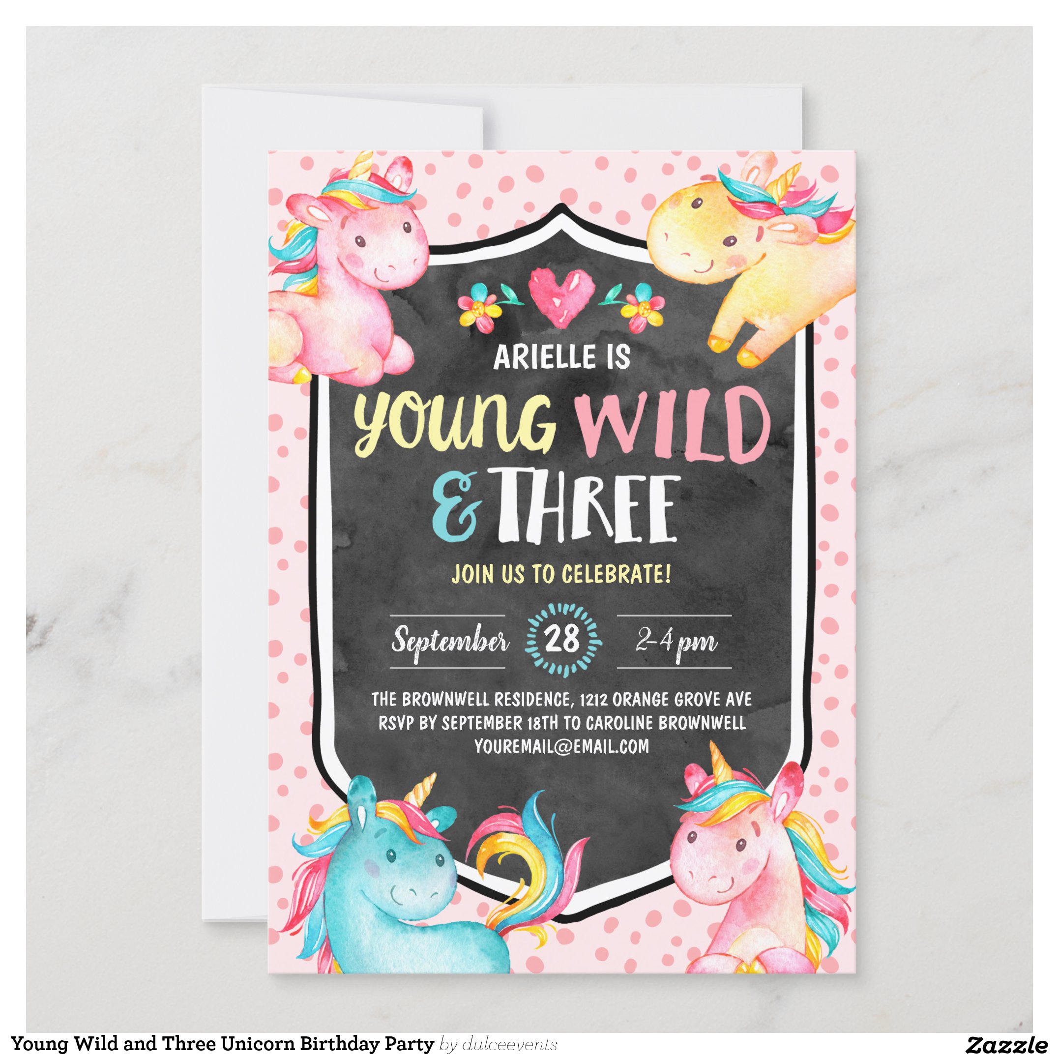 Young Wild and Three Unicorn Birthday Party Invitation