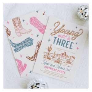 Young, Wild and Three Western Birthday Invitation