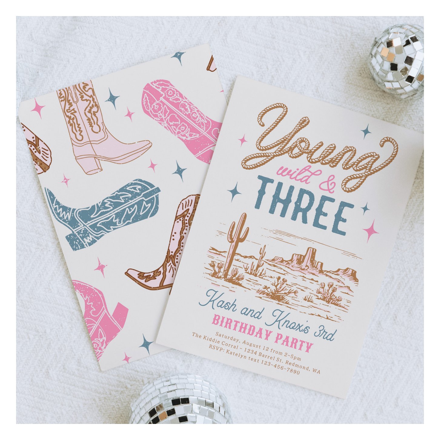 Young, Wild and Three Western Birthday Invitation