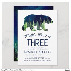 Young, Wild & Three 3rd Birthday Invitation