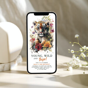 Young Wild Three 3rd Birthday Kids Cute Tiger Invitation
