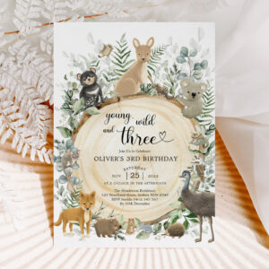 Young Wild & Three Australian Animals 3rd Birthday Invitation