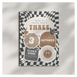 Young, Wild & Three Boys 3rd Retro Birthday Invitation