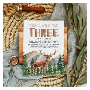 Young Wild & Three Deer Boys 3rd Birthday Invitation