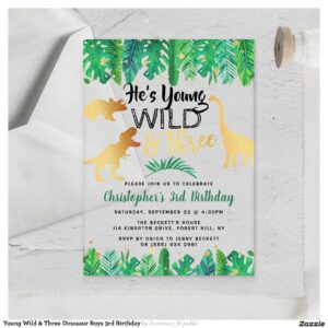 Young Wild & Three Dinosaur Boys 3rd Birthday Acrylic Invitations