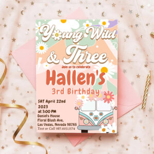 Young Wild & Three Groovy Rainbow 3rd Birthday Invitation