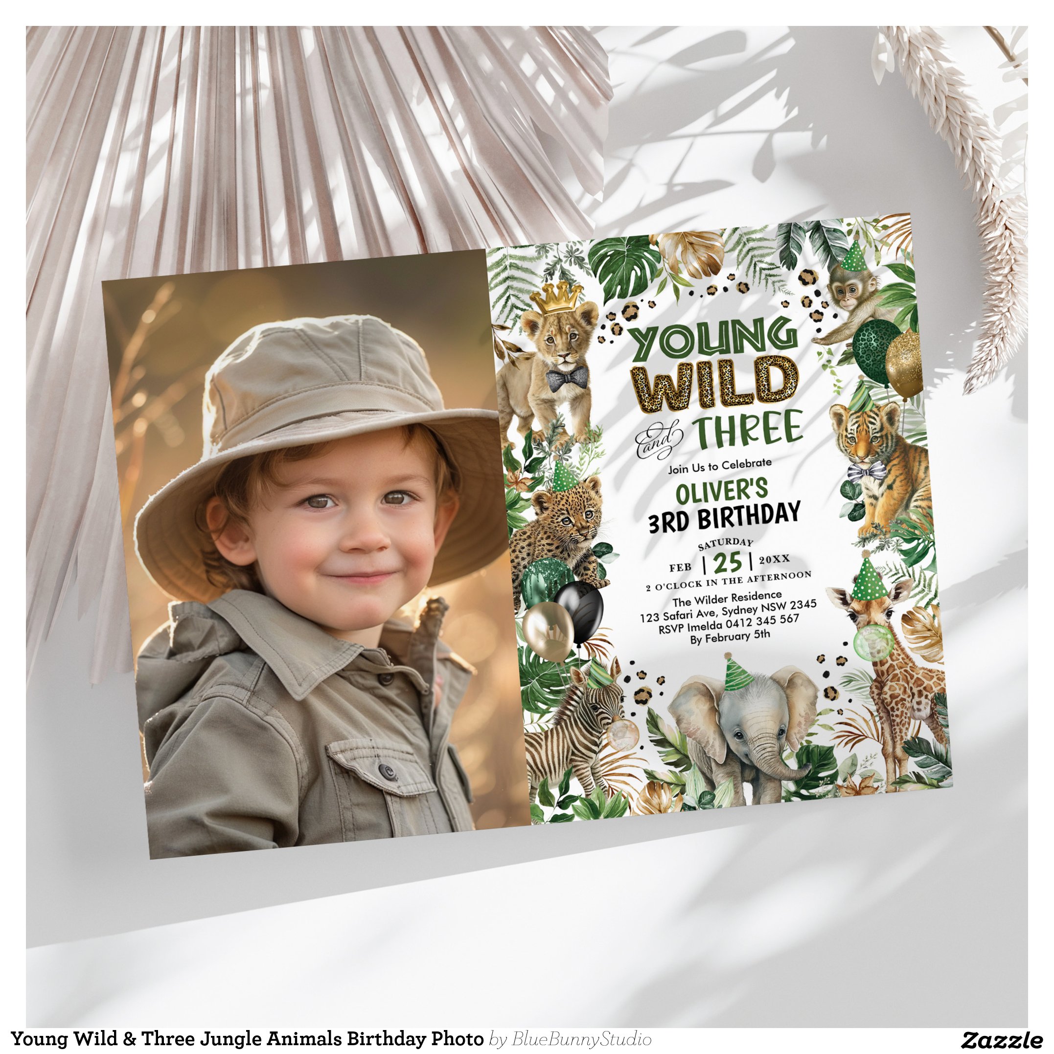 Young Wild & Three Jungle Animals Birthday Photo Invitation