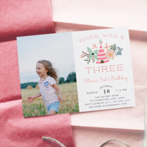 Young Wild & Three Kids Third Birthday Party Photo Invitation