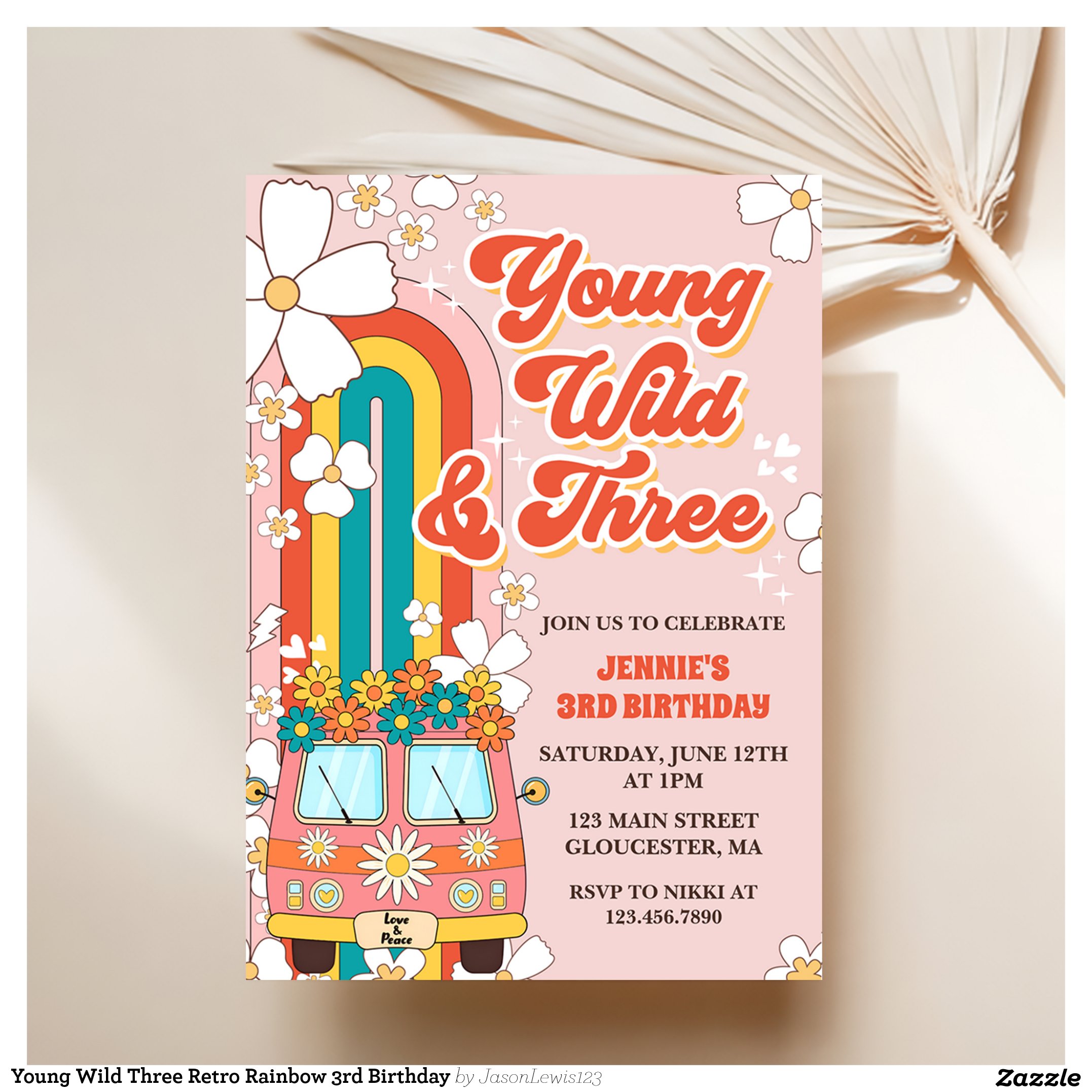 Young Wild Three Retro Rainbow 3rd Birthday Invitation