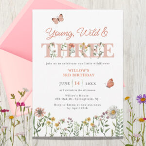 Young Wild & Three Wildflower 3rd Birthday Invitation