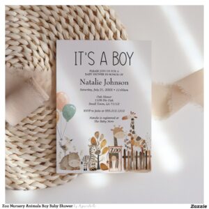 Zoo Nursery Animals Boy Baby Shower Invitation